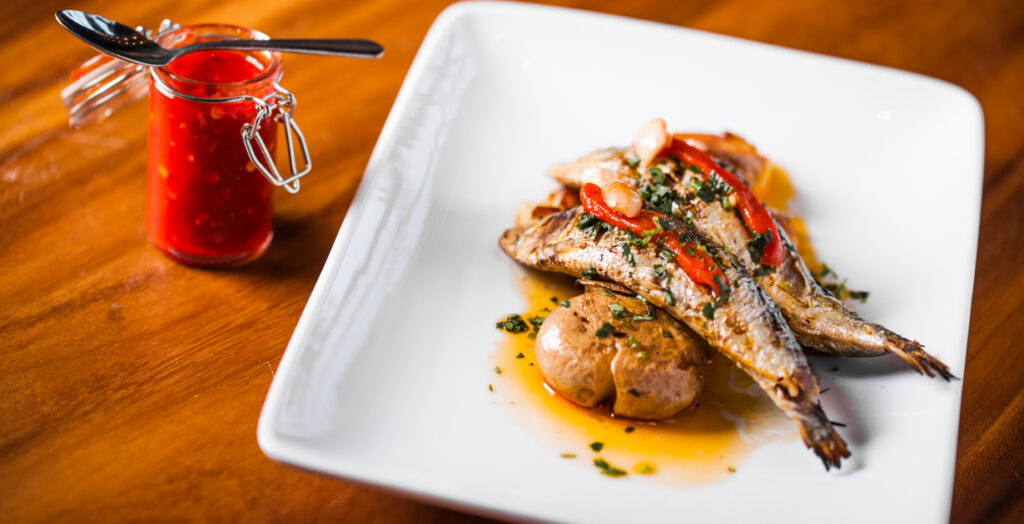 Sardines with a Sauce of Mustard and Orange & Lemon Balsamic Cream and