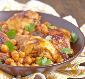 Chickpeas with Chicken and Pomegranate Balsamic Cream